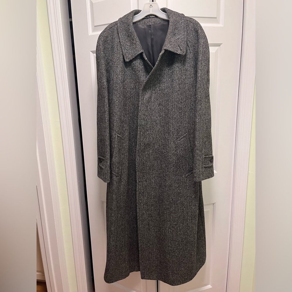 BURBERRY’S Men’s Charcoal Grey Tweed Long Coat 46R. Excellent Condition!